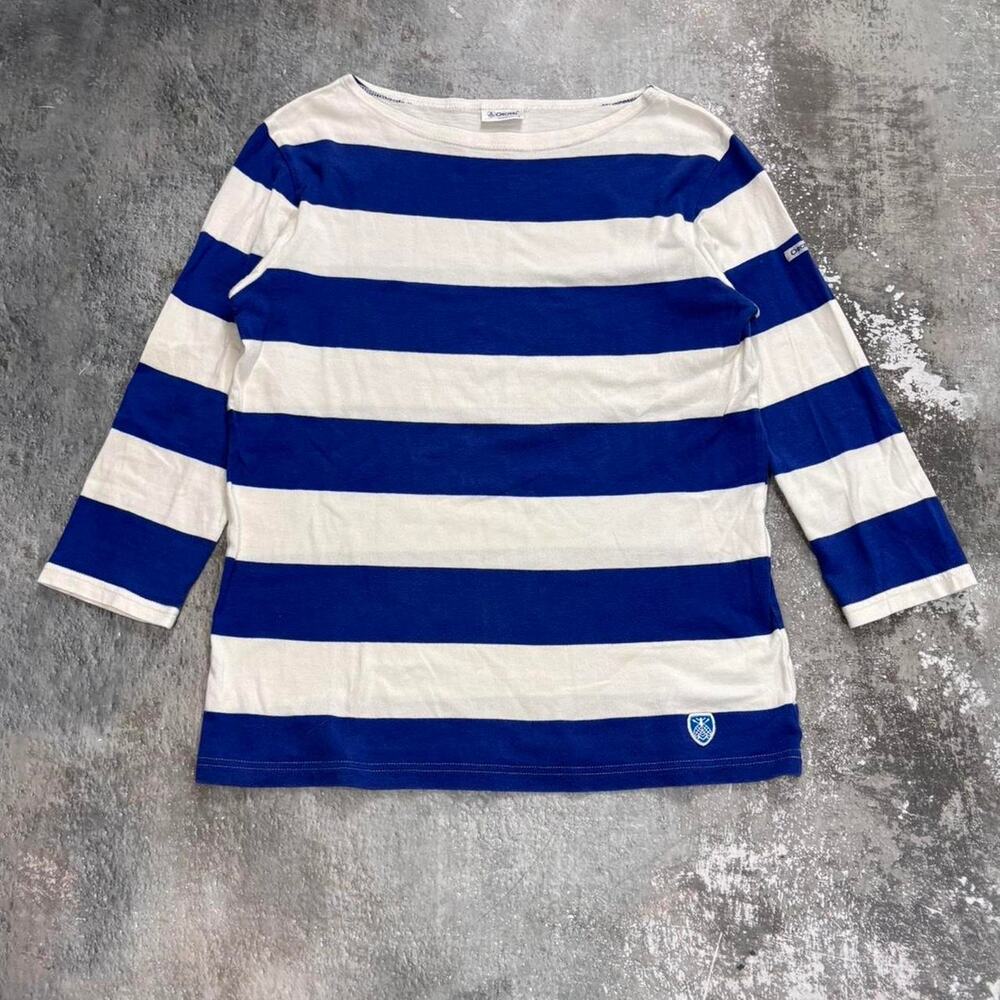 Vintage Orcival Boat Neck White & Blue Sailor Shirt. Size Small